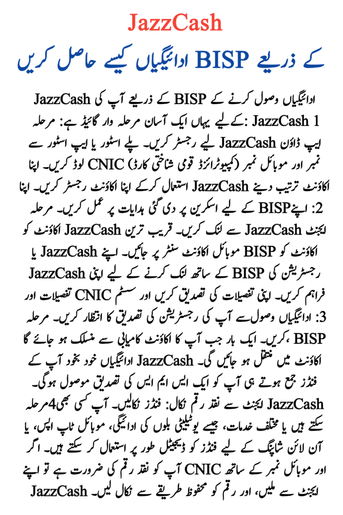 BISP Payments via JazzCash